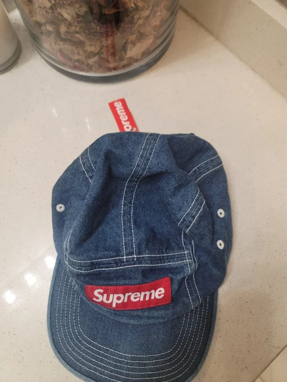 Supreme Contrast Stitch Camp Cap SS19 Hat Denim B Blue
